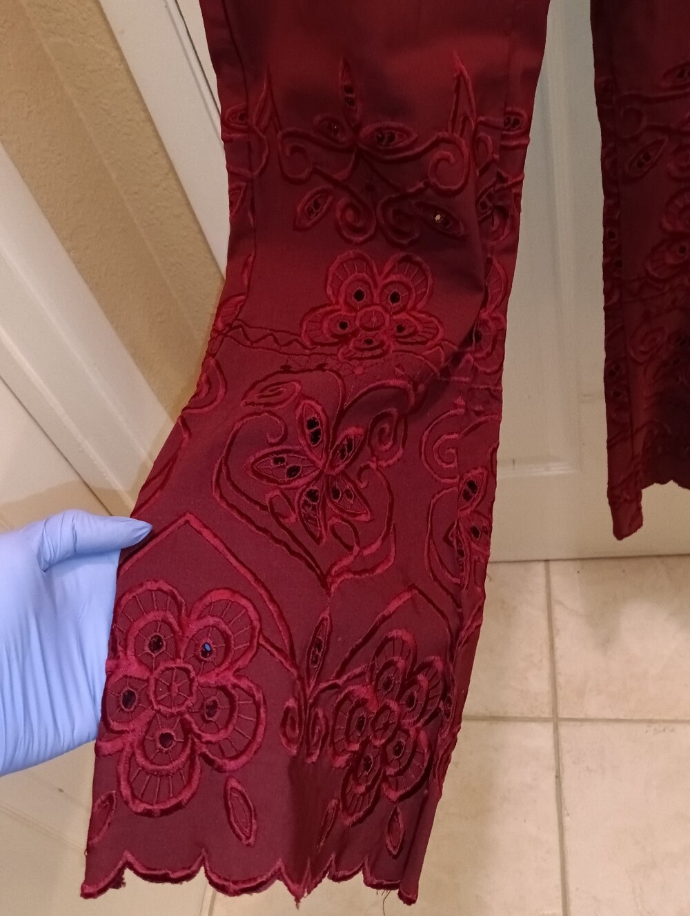 Saharagano Paris Chic Embroidered Burgundy Semi-Capri Pants Very Classy!